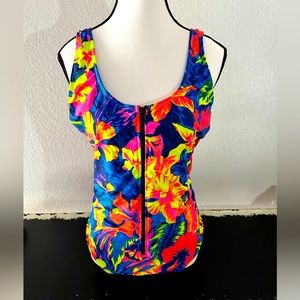 Bright Color Floral Swim Suit with Zipper Front!!!